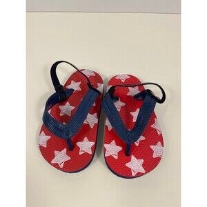 Toddler Flip Flops – Red, White Star Print with Navy Straps – Size 4/5